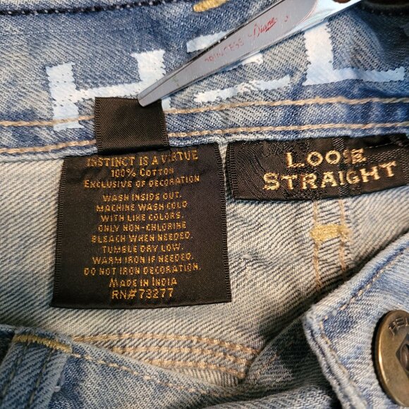 Helix Jeans Mens 34x32 Loose Straight N56 Ripped Medium Light Wash Cotton Denim - Picture 5 of 10